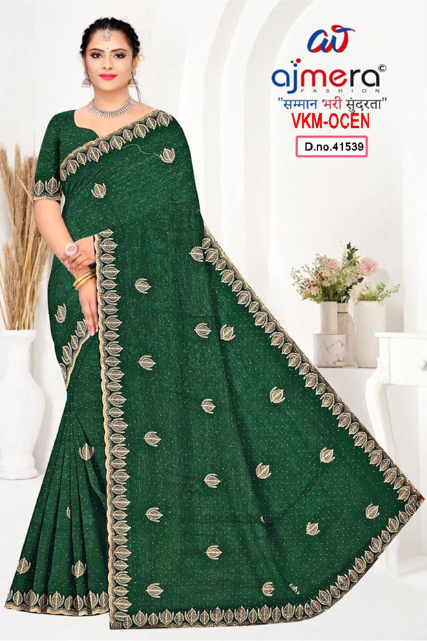 Glamorous Rapier Silk Matching Saree With Blouse Piece | VKM-OCEN