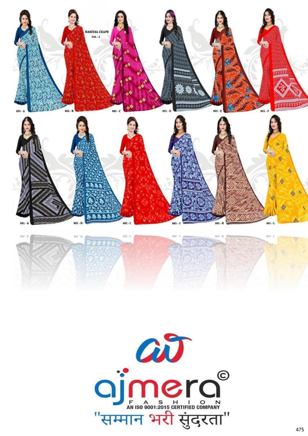 Printed Print Loose Saree with Blouse for Premium Ethnic and Traditional Wear | SGR-RENIYAL CRAPE