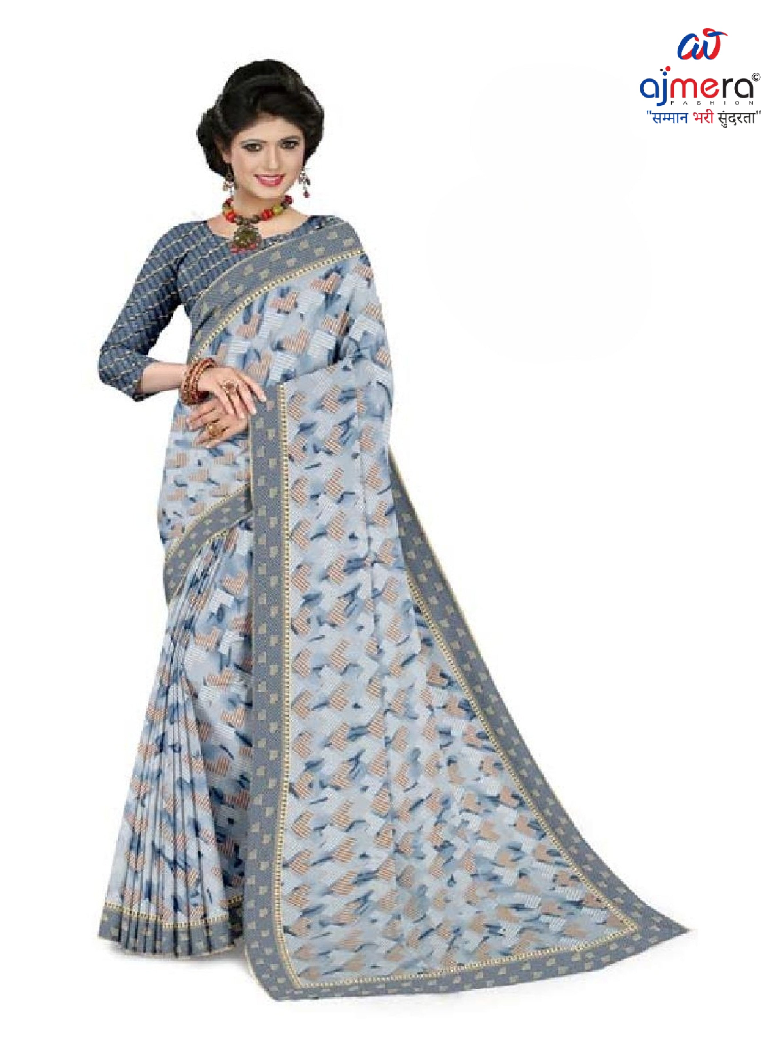 Zomato Print Loose Saree with Blouse for Premium Ethnic and Traditional Wear | CAS-INK POINT