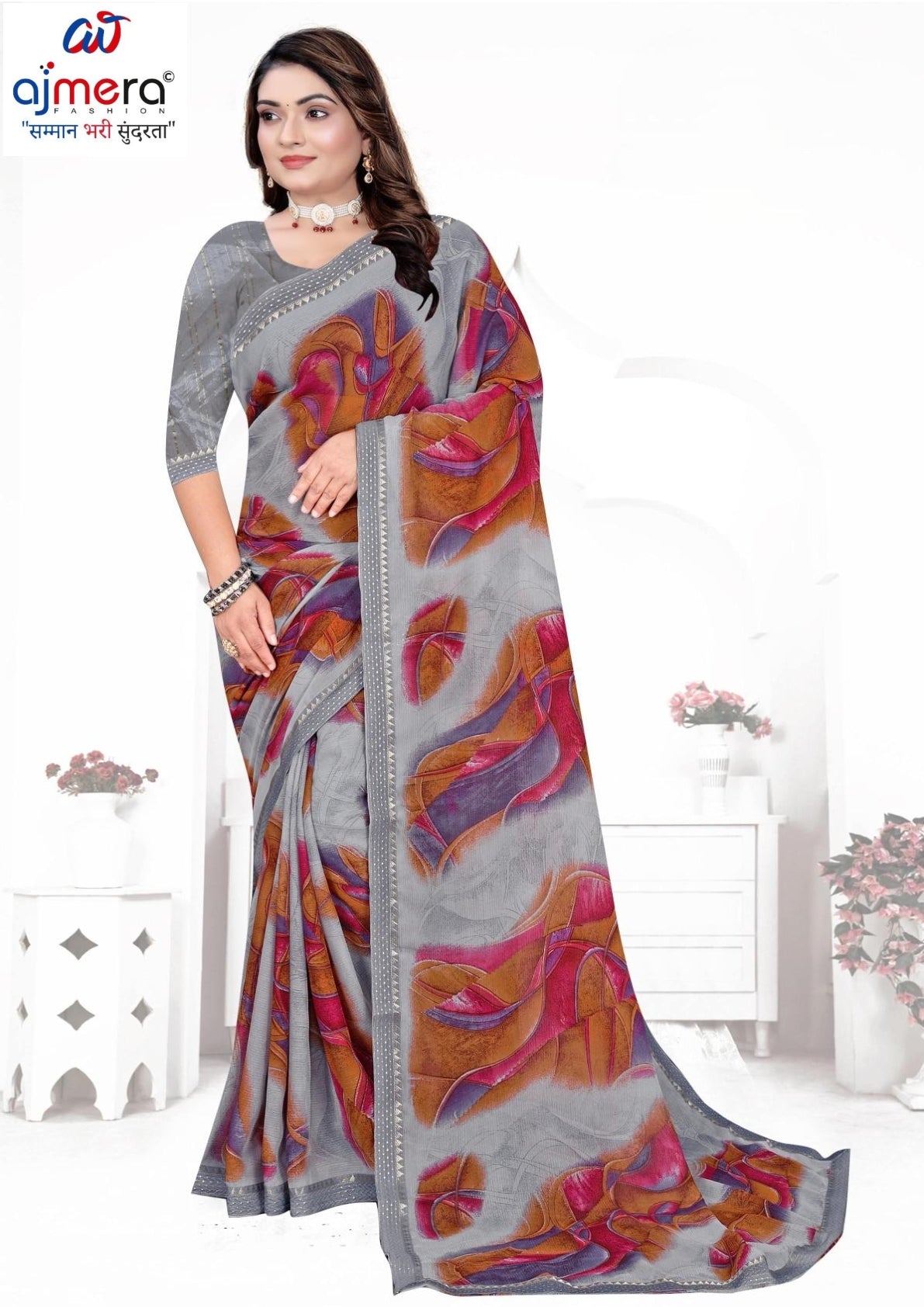 Chiffon Print Loose Saree with Blouse for Premium Ethnic and Traditional Wear | TTS-VISHWA