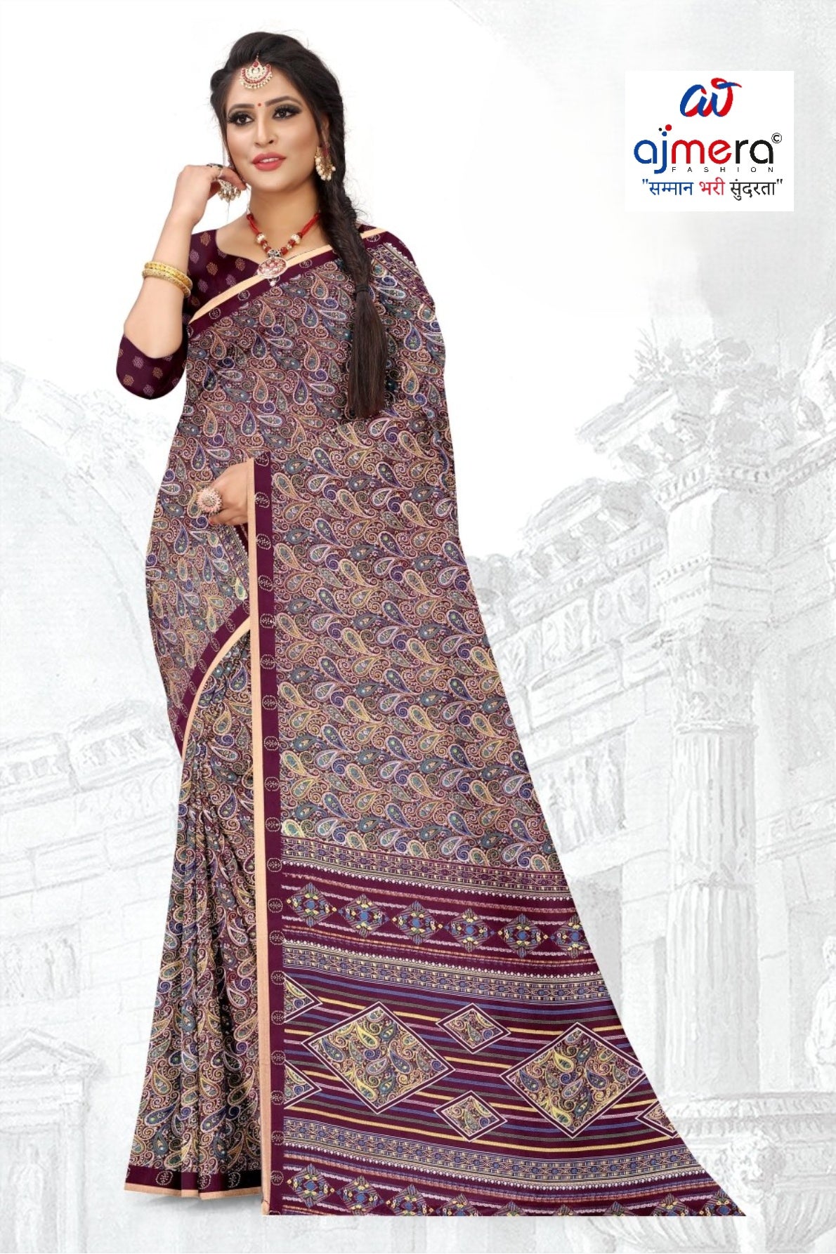 Elegant Printed Saree with Designer Blouse Piece for Festive Wear  | GLC-SILVER GOLD
