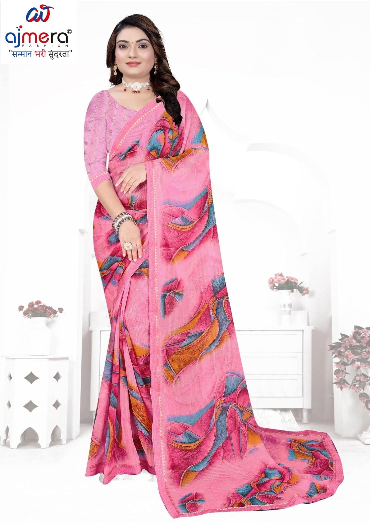 Chiffon Print Loose Saree with Blouse for Premium Ethnic and Traditional Wear | TTS-VISHWA