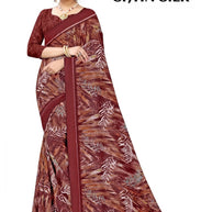 Linen Jari Print Loose Saree with Blouse for Premium Ethnic and Traditional Wear | SBI-SATIN SILK