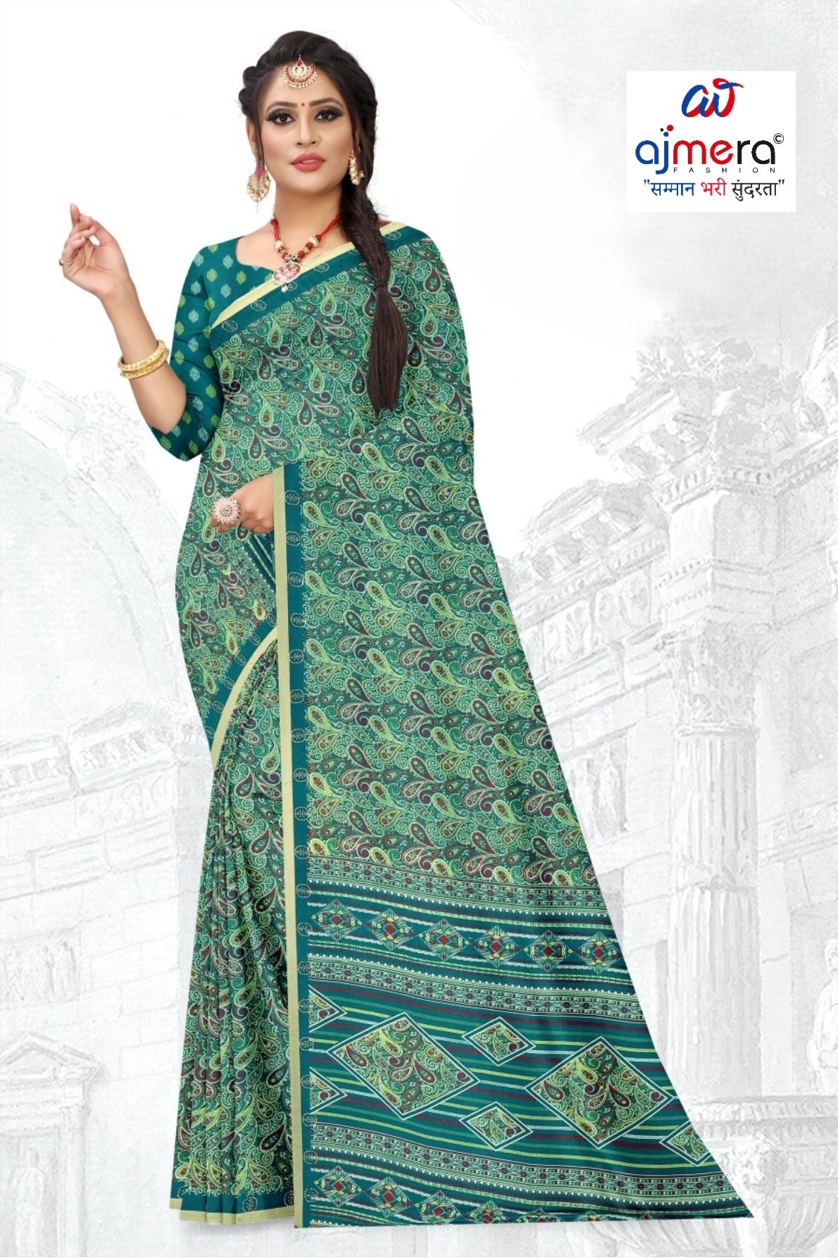 Elegant Printed Saree with Designer Blouse Piece for Festive Wear  | GLC-SILVER GOLD