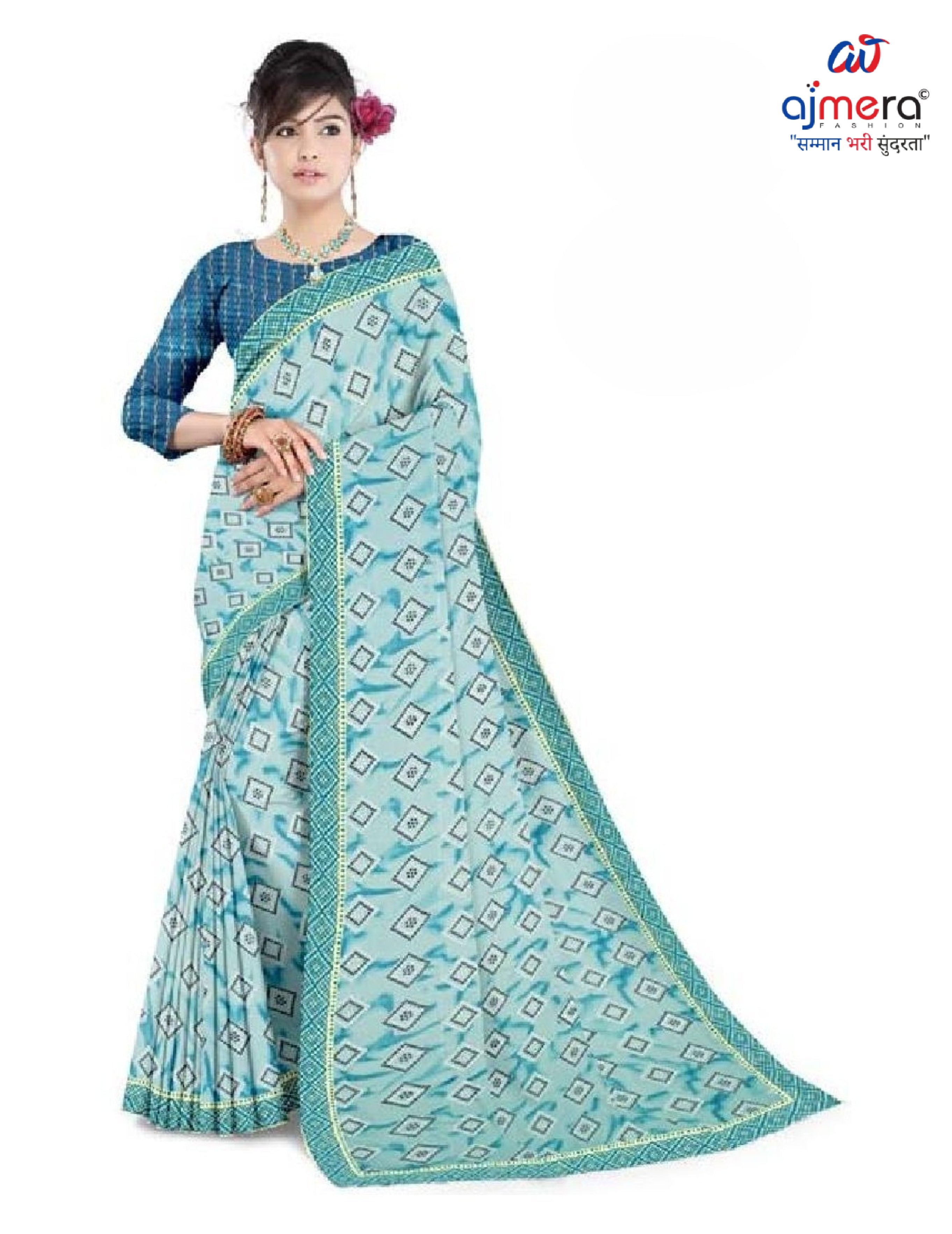 Zomato Print Loose Saree with Blouse for Premium Ethnic and Traditional Wear | CAS-INK POINT