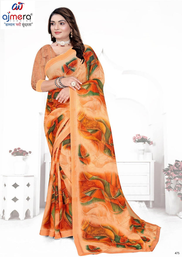 Chiffon Print Loose Saree with Blouse for Premium Ethnic and Traditional Wear | TTS-VISHWA