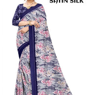 Linen Jari Print Loose Saree with Blouse for Premium Ethnic and Traditional Wear | SBI-SATIN SILK