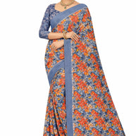 Linen Jari Print Loose Saree with Blouse for Premium Ethnic and Traditional Wear | SBI-SATIN SILK