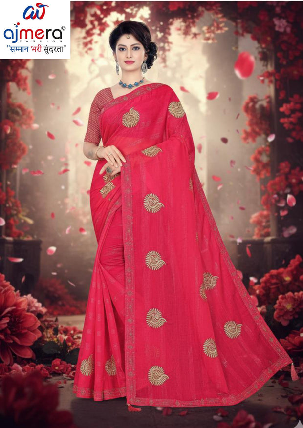 Embroidery Dyed Matching Saree with Blouse Piece for Premium Ethnic and Traditional Wear | VKM-TESLA