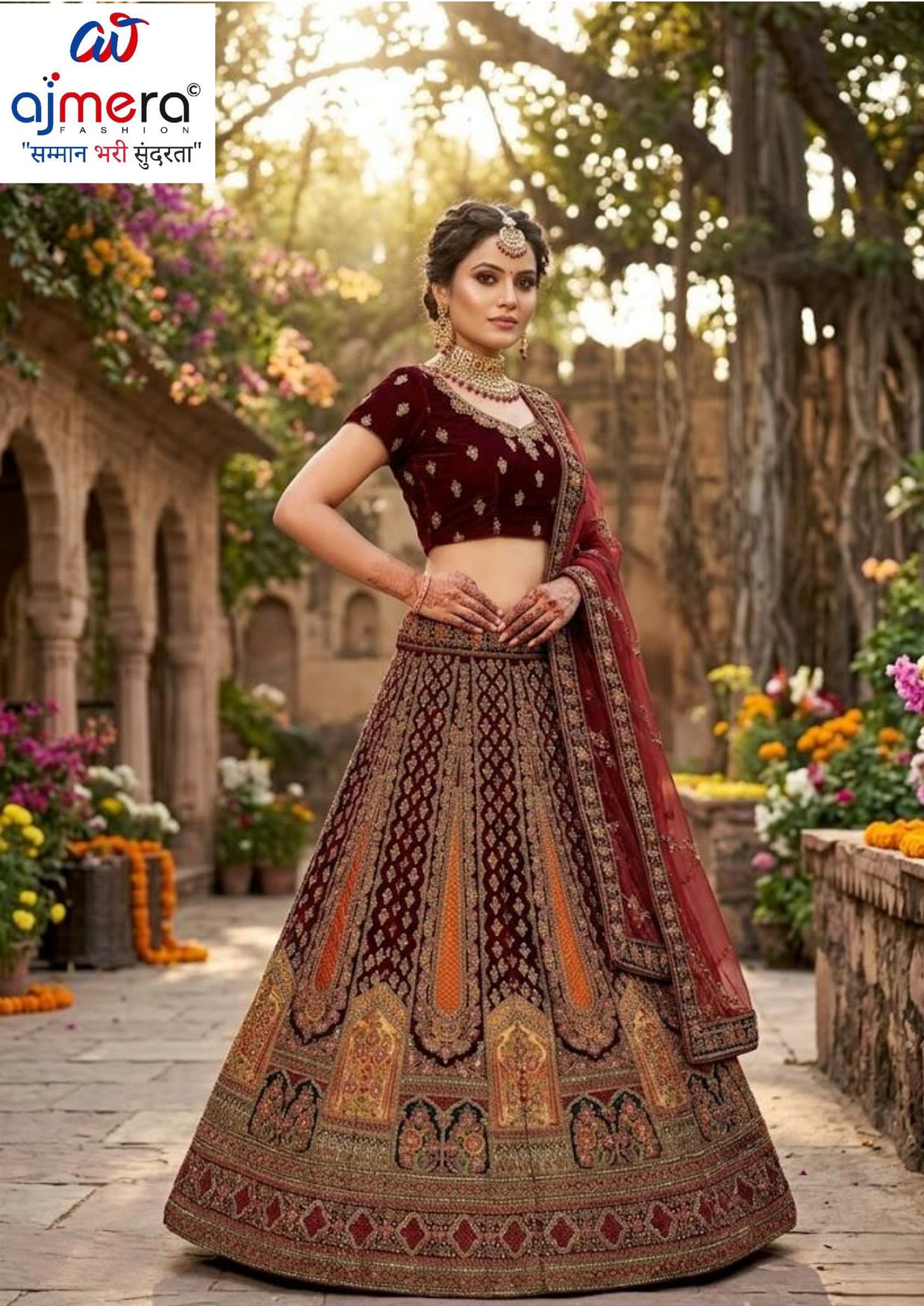 Velvet Embroidery Work Lehenga Choli Manufacturer Supplier Exporter|AFN-682