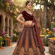 Velvet Embroidery Work Lehenga Choli Manufacturer Supplier Exporter|AFN-682
