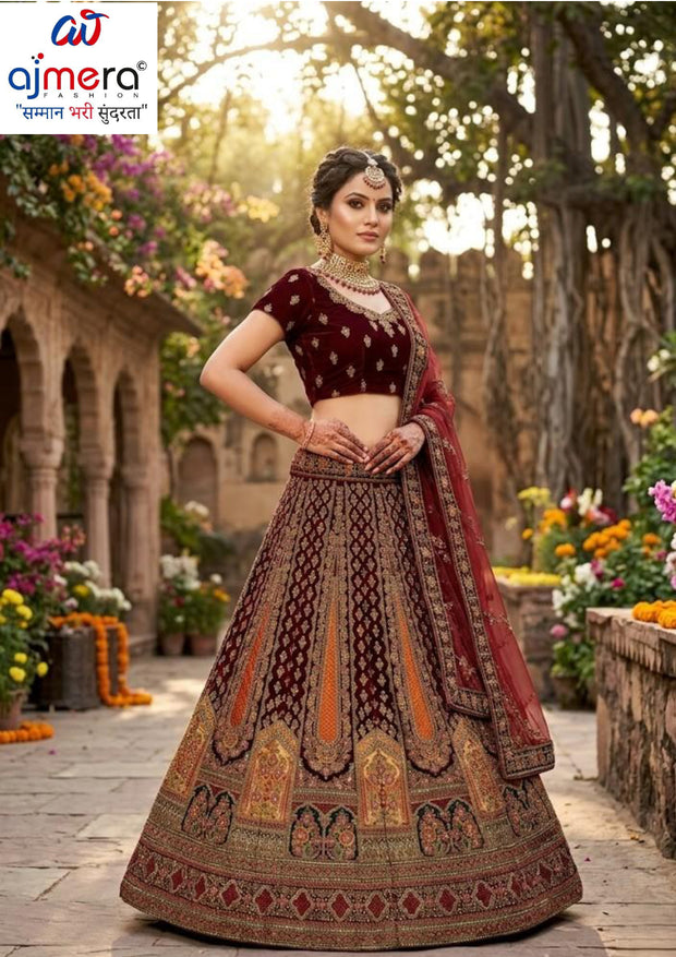 Velvet Embroidery Work Lehenga Choli Manufacturer Supplier Exporter|AFN-682