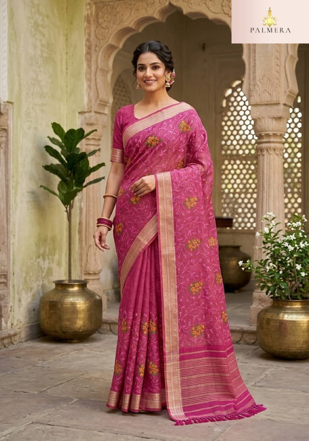 Apricot Linen Saree with Blouse for Premium Ethnic and Designer Wear | ALL-APRICOT-62