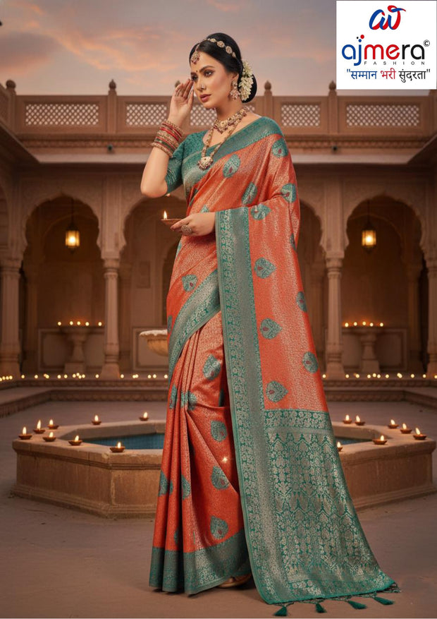Premium Jacquard Silk Saree with Matching Blouse Piece for Ethnic Celebrations | SOJ-KUSHAL MANGAL