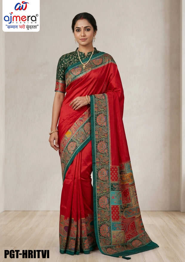 Elegant Border Jacquard Silk Saree With Blouse Piece | PGT-HRITVI