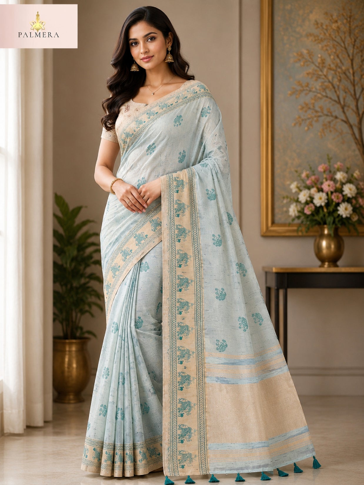 Apricot Linen Saree with Blouse for Premium Ethnic and Festive Wear | ALL-APRICOT-116