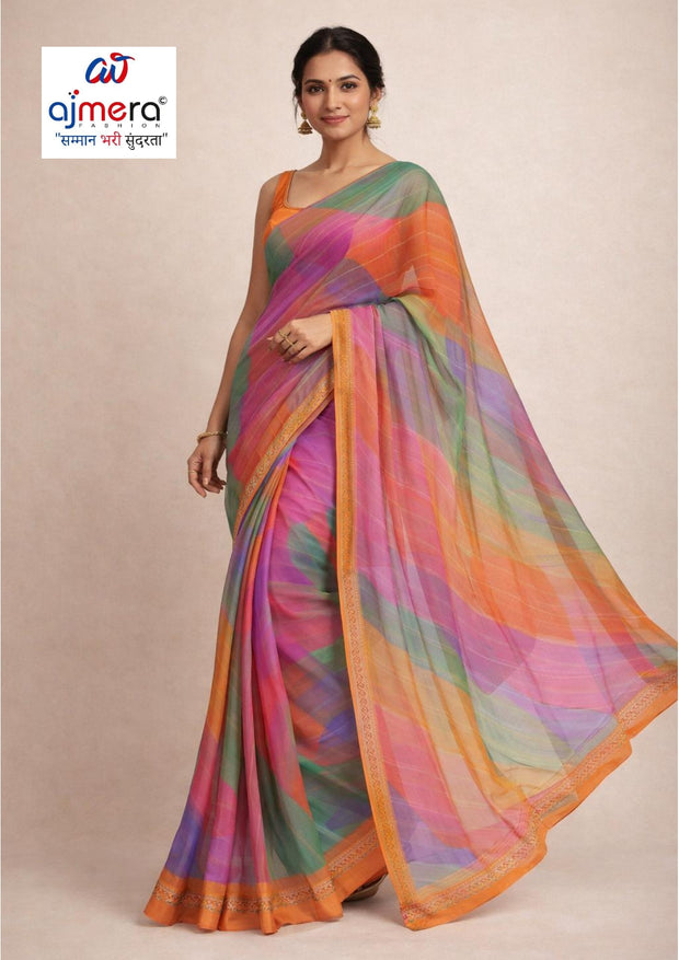 Printed Print Loose Saree with Blouse for Premium Ethnic and Traditional Wear | ATM-SILVER CRUSH-A