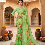 Moss Chiffon Print Loose Saree without Blouse for Premium Ethnic and Traditional Wear | JS-FLOWERY