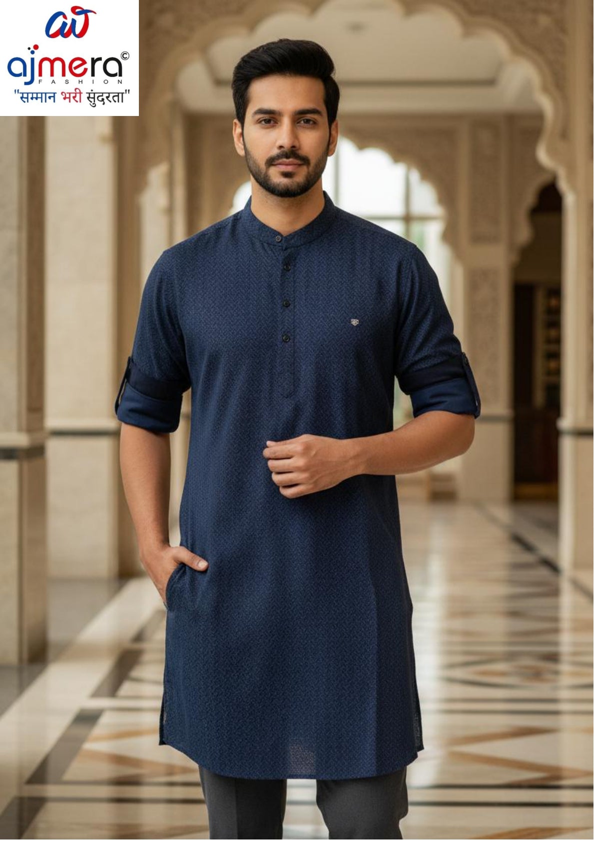 Premium Men's Kurta for Festive & Traditional Wear | AGM-SILKY SATIN PRINT