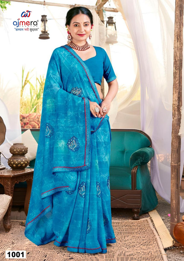 Elegant Printed Saree with Designer Blouse Piece for Festive Wear | PRM-SONA GIRL