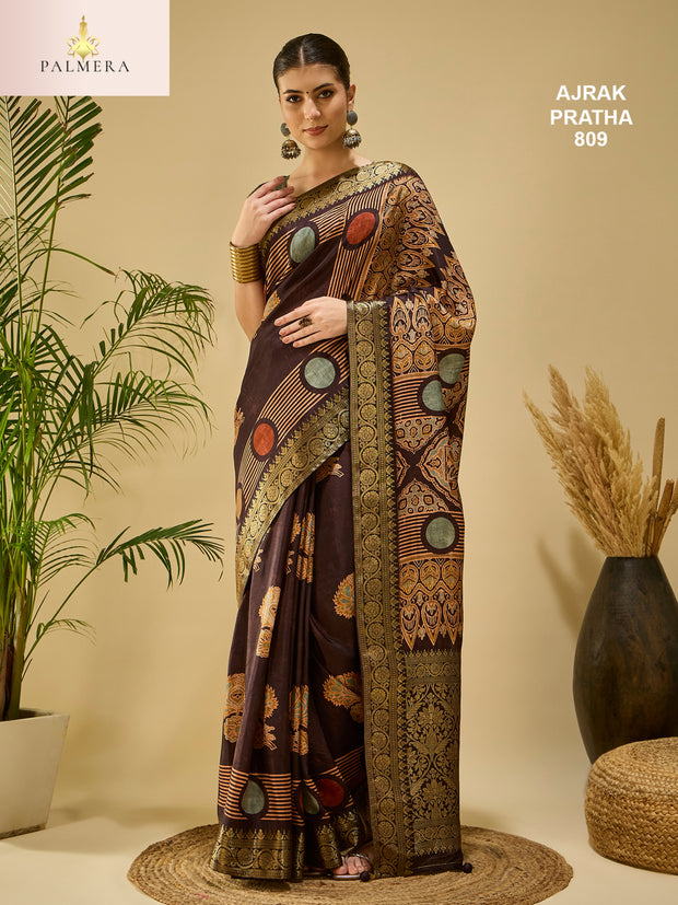 Ajrak Pratha Dolla Viscose Saree with Blouse for Premium Ethnic Fashion | ALL-AJRAK PRATHA-809
