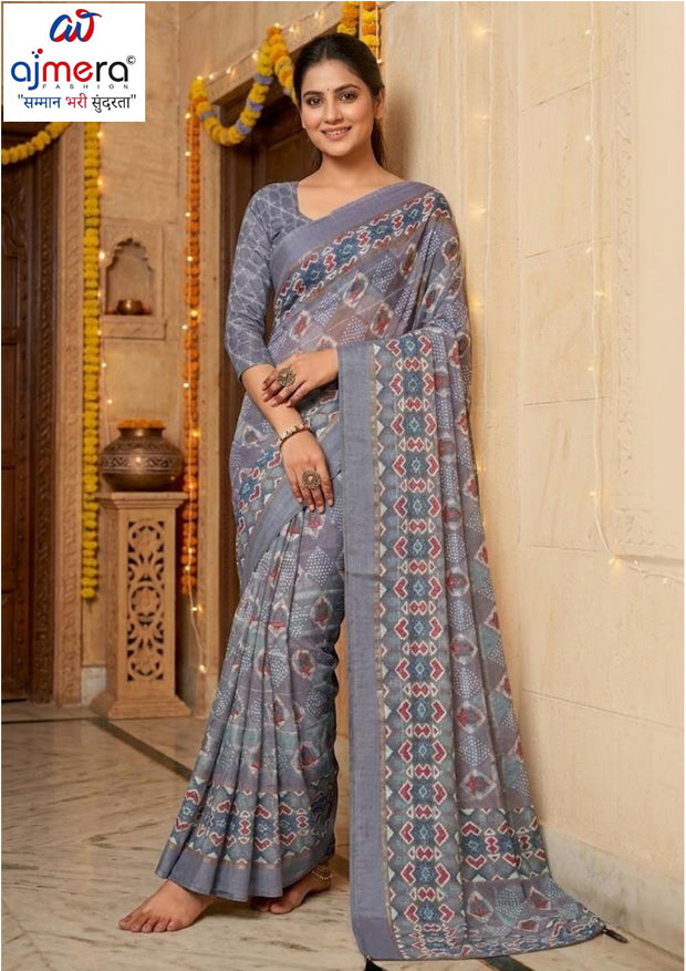 Fashionable Printed Saree with Blouse Piece for Festive Collection  | SSR-AMEESA