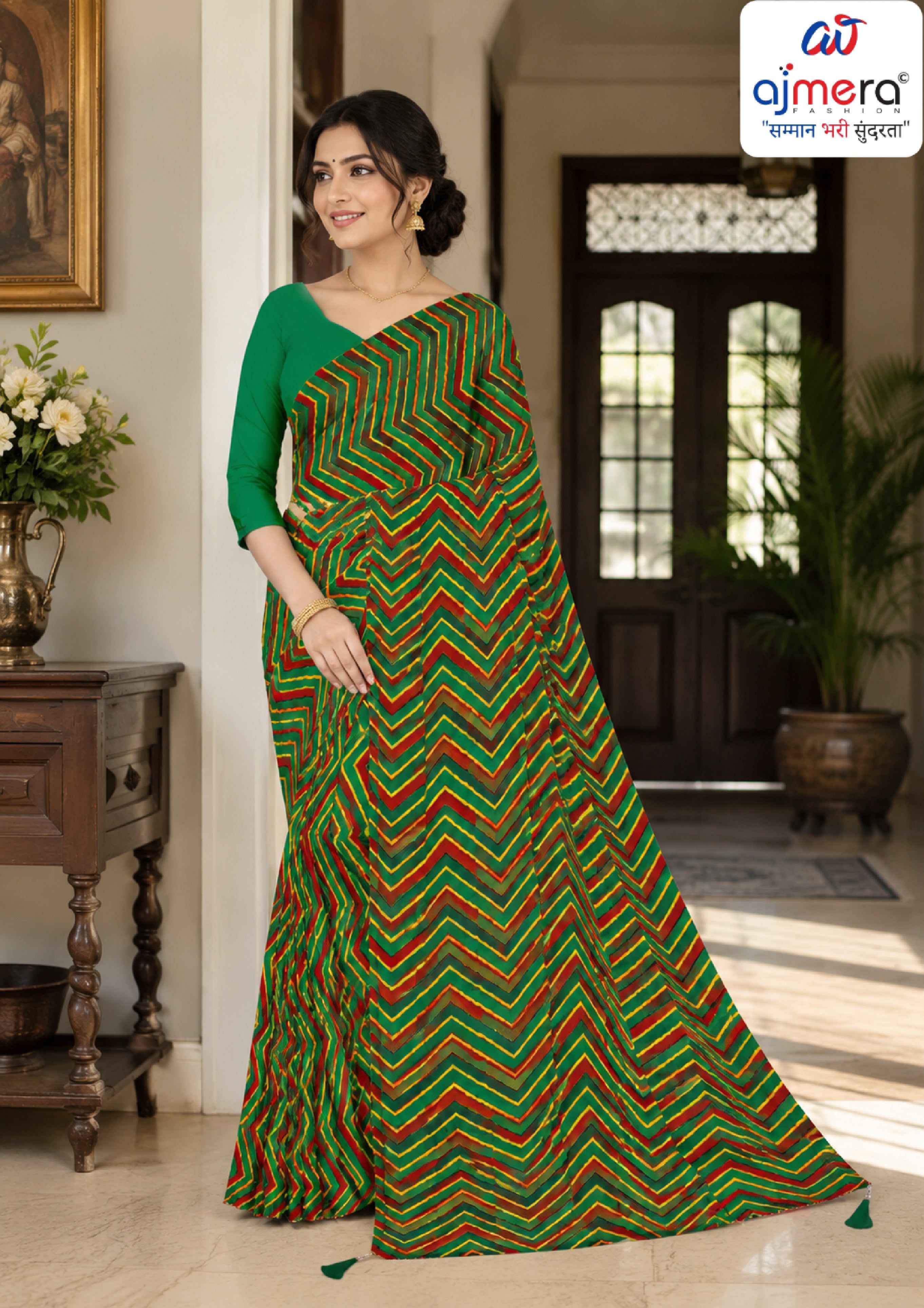 Zomato Print Loose Saree with Blouse for Premium Ethnic and Traditional Wear | CAS-SAWARIYA