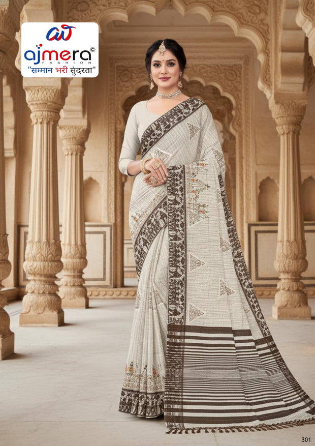Traditional Cotton Saree with Blouse Piece for Premium Ethnic and Traditional Wear | VKF-ECO STAR