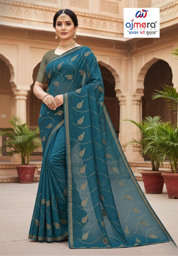Chinon Dyed Matching Saree with Blouse Piece for Premium Ethnic and Traditional Wear | VKM-GOBHI