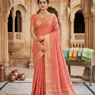 Apricot Linen Saree with Blouse for Premium Ethnic and Party Wear | ALL-APRICOT-02