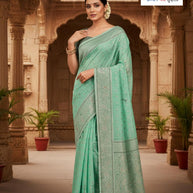Stylish Jacquard Silk Saree with Blouse Piece for Festive Collection | SOJ-COFFEE LINEN SAROSKI