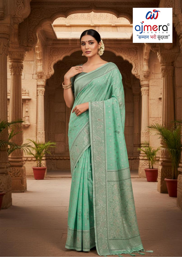 Stylish Jacquard Silk Saree with Blouse Piece for Festive Collection | SOJ-COFFEE LINEN SAROSKI