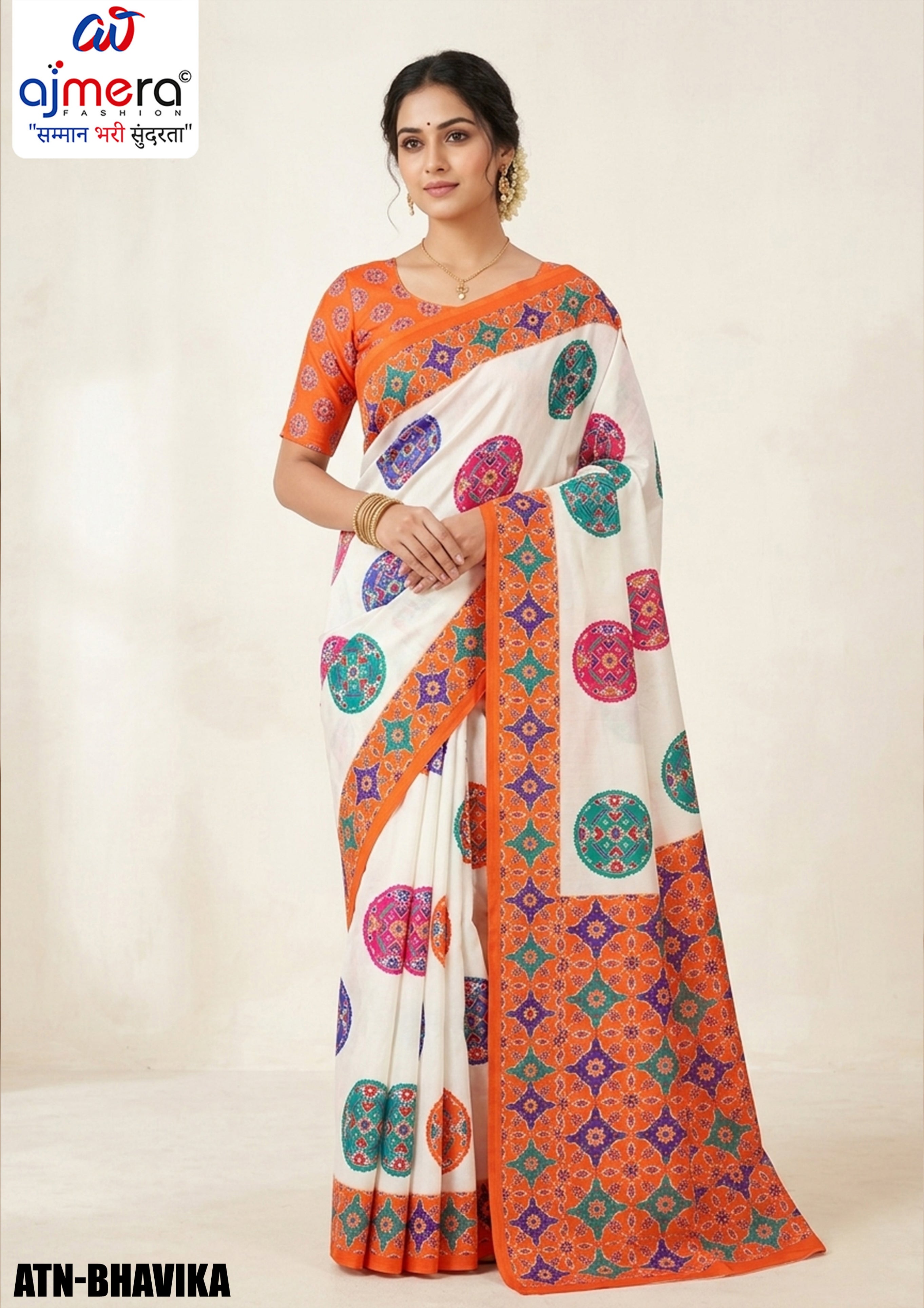 Traditional Cotton Saree with Blouse Piece for Premium Ethnic and Traditional Wear | ATN-BHAVIKA