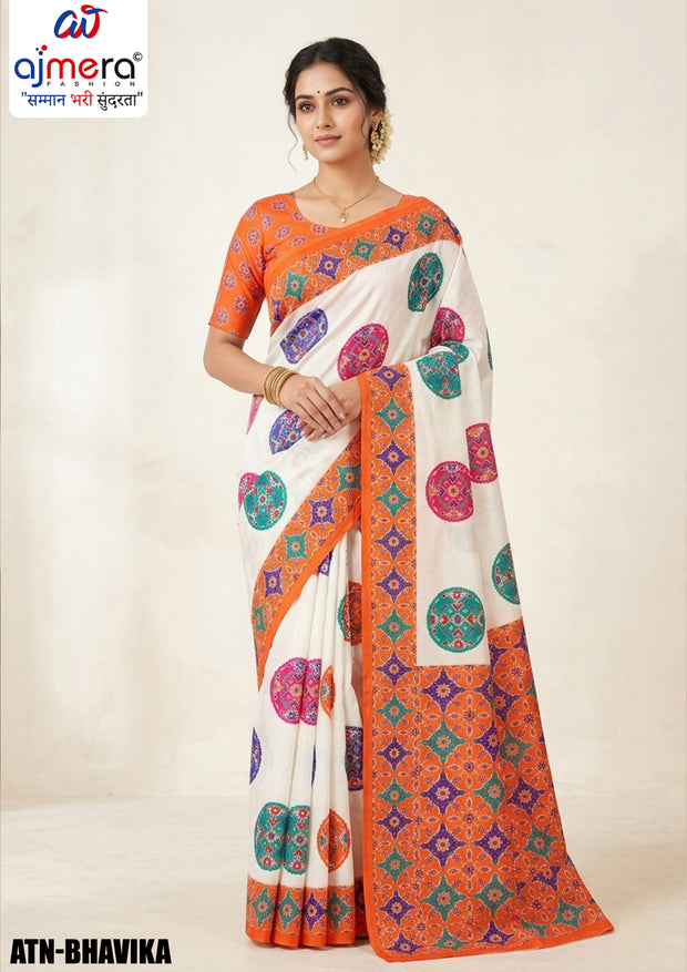 Traditional Cotton Saree with Blouse Piece for Premium Ethnic and Traditional Wear | ATN-BHAVIKA