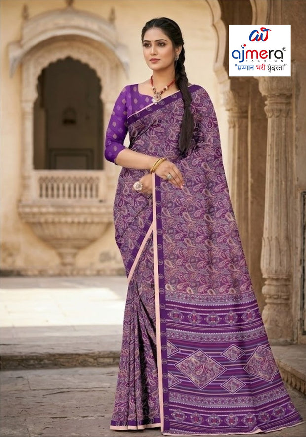 Elegant Printed Saree with Designer Blouse Piece for Festive Wear  | GLC-SILVER GOLD