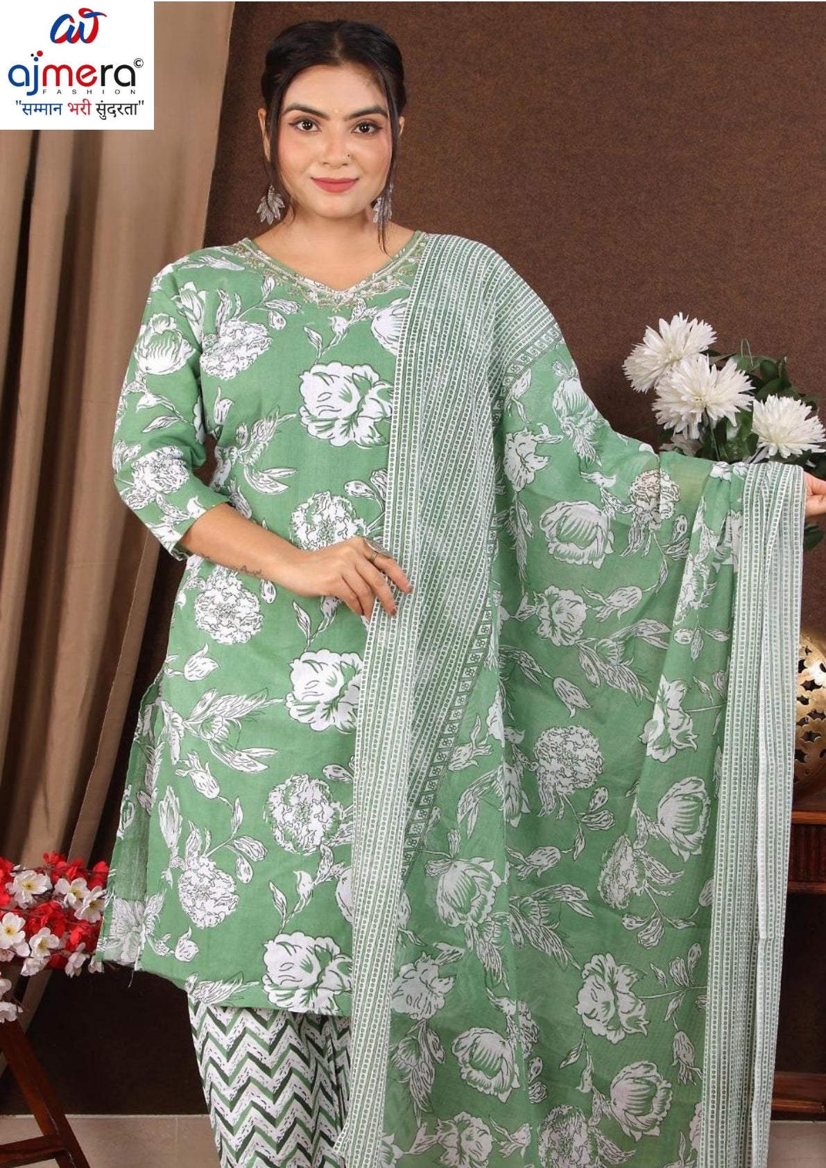 Designer Cotton Kurti Set for Women | JNF-COTTON HANDWORK 3PCS