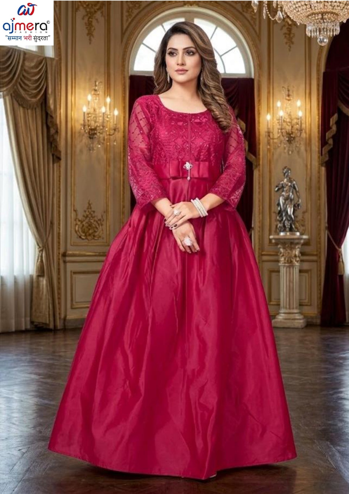 Elegant Taffeta Silk Designer Party Wear Gown for Women | OSC-676
