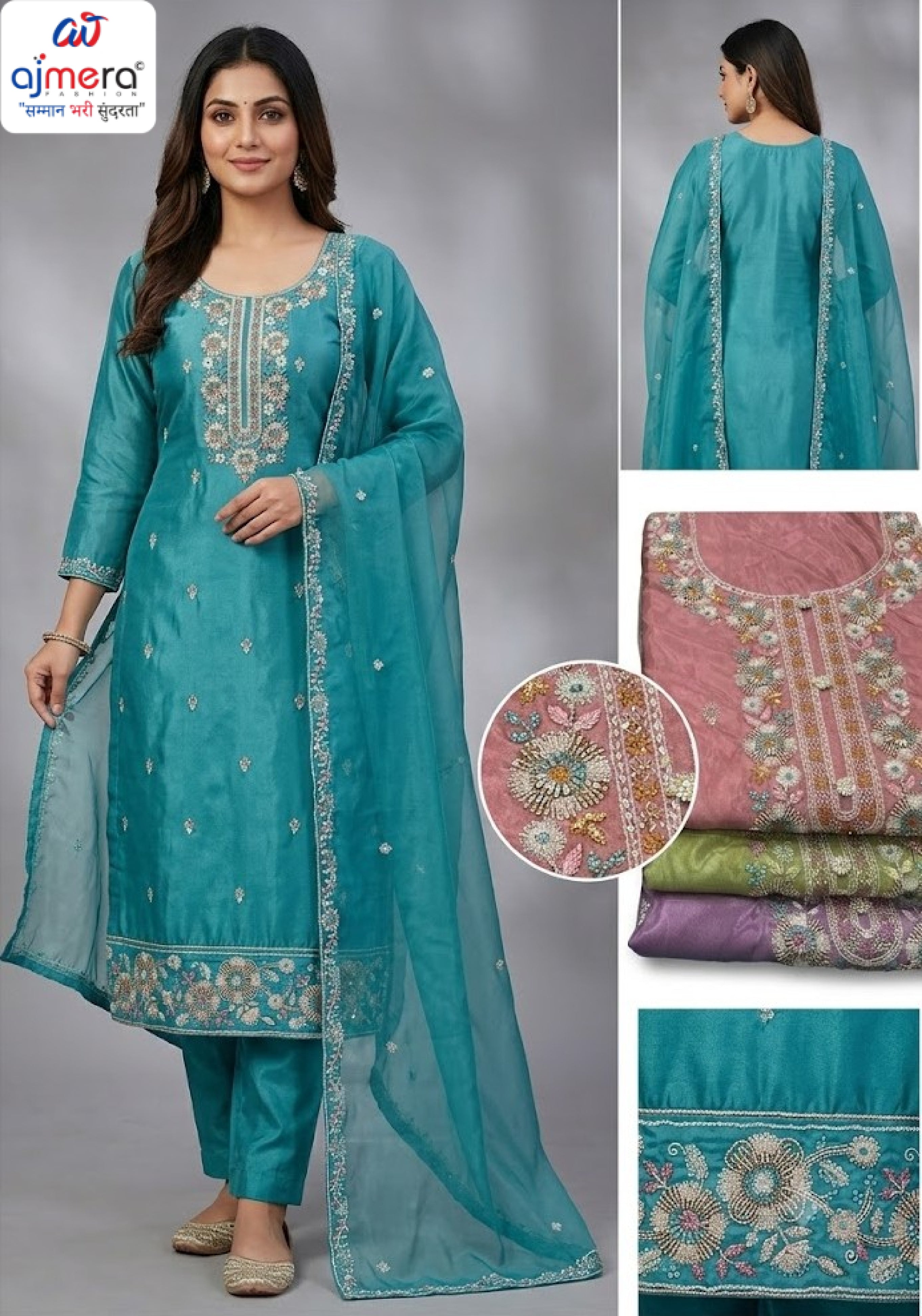Party Wear Unstitched Suit | VAA-OLIVE
