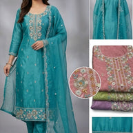 Party Wear Unstitched Suit | VAA-OLIVE