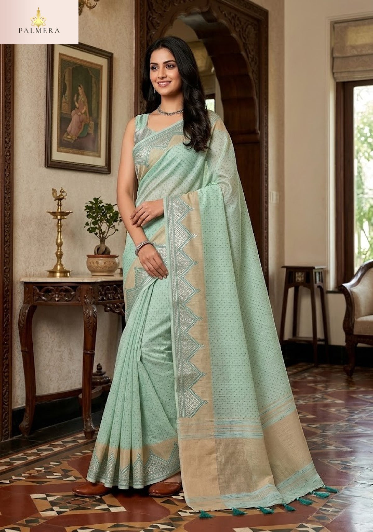 Apricot Linen Saree with Blouse for Premium Ethnic and Casual Wear | ALL-APRICOT-134