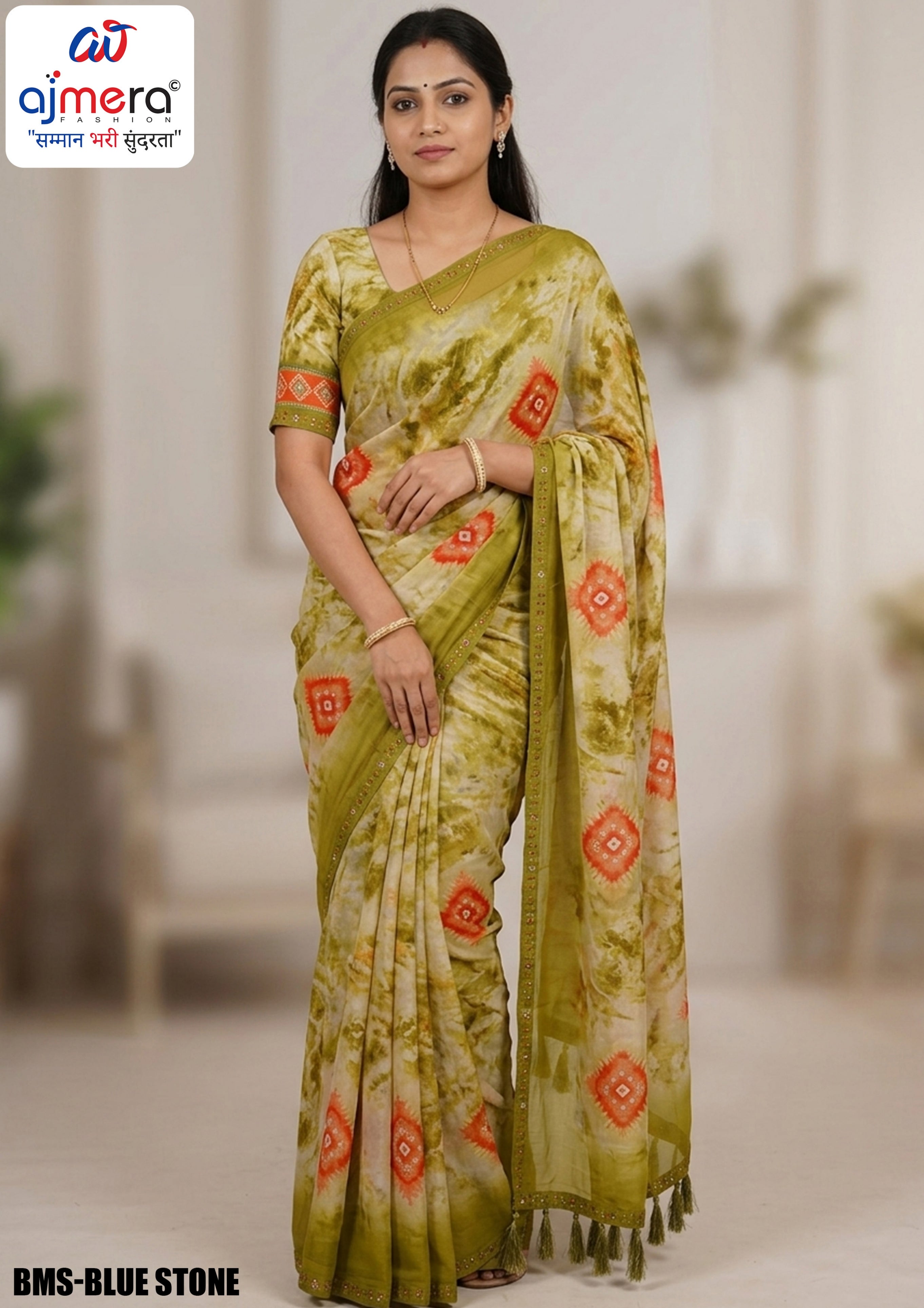 Weightless Print Loose Saree with Blouse for Premium Ethnic and Traditional Wear | BMS-BLUE STONE