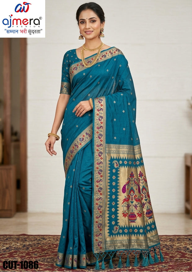 Designer Jacquard Silk Saree with Blouse Piece for Traditional Occasions | CUT-1086