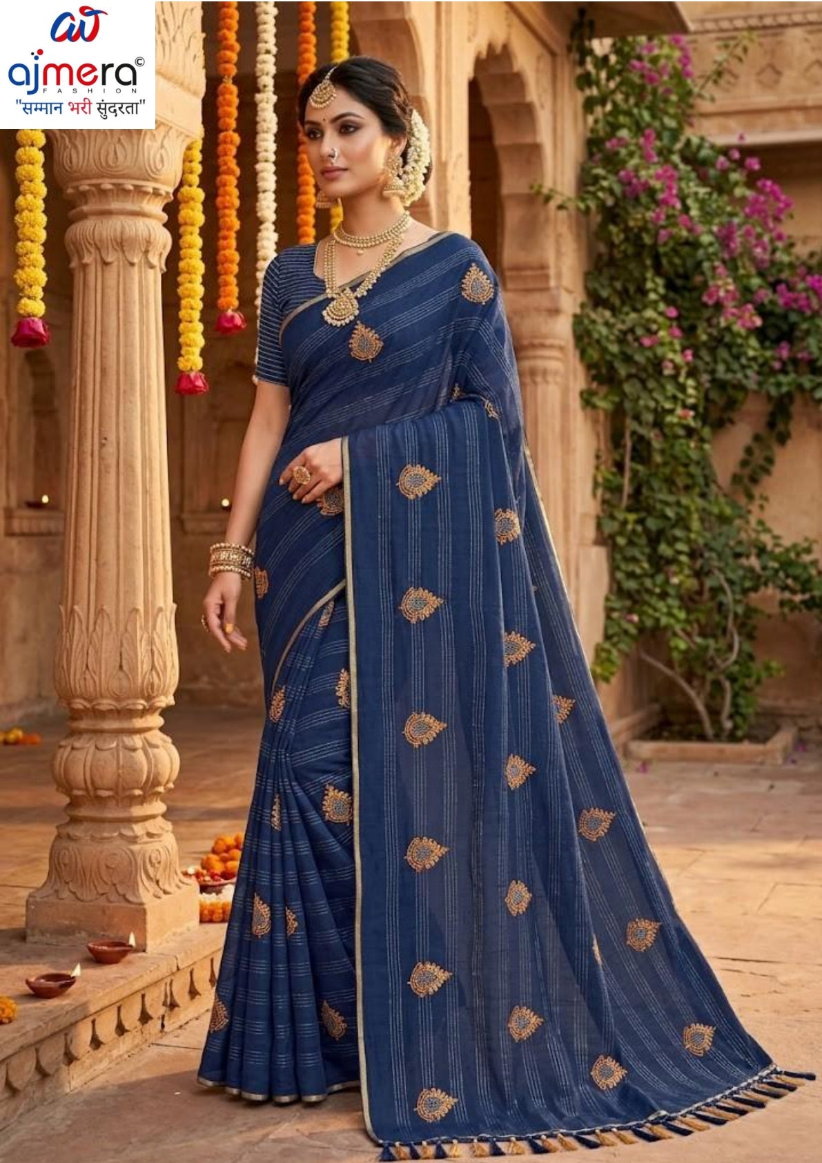 Rimzim Embroidery Dyed Matching Saree with Blouse Piece for Premium Ethnic and Traditional Wear | ACR-DANDIYA