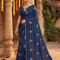 Rimzim Embroidery Dyed Matching Saree with Blouse Piece for Premium Ethnic and Traditional Wear | ACR-DANDIYA