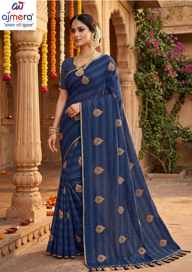 Rimzim Embroidery Dyed Matching Saree with Blouse Piece for Premium Ethnic and Traditional Wear | ACR-DANDIYA