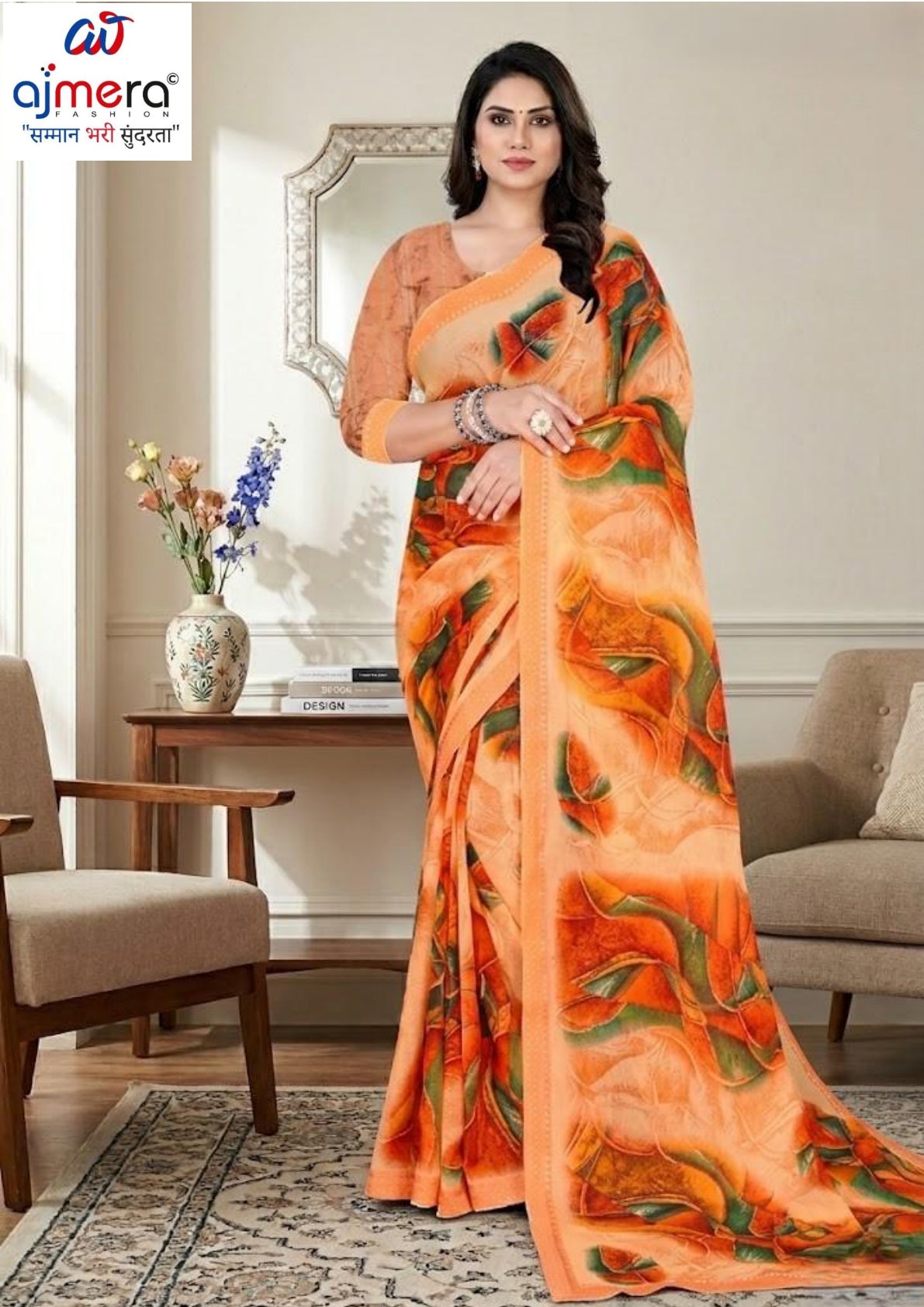 Chiffon Print Loose Saree with Blouse for Premium Ethnic and Traditional Wear | TTS-VISHWA