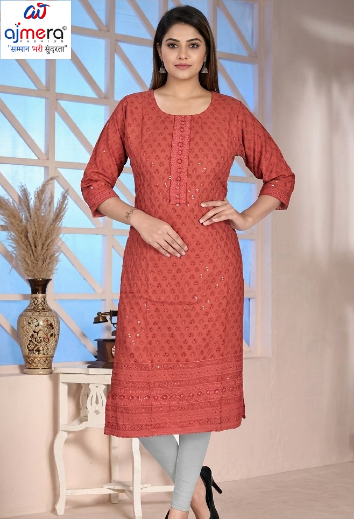 Designer Chicken Sequence Work Kurti for Women | SHP-CHICKEN SEQUENCE WORK