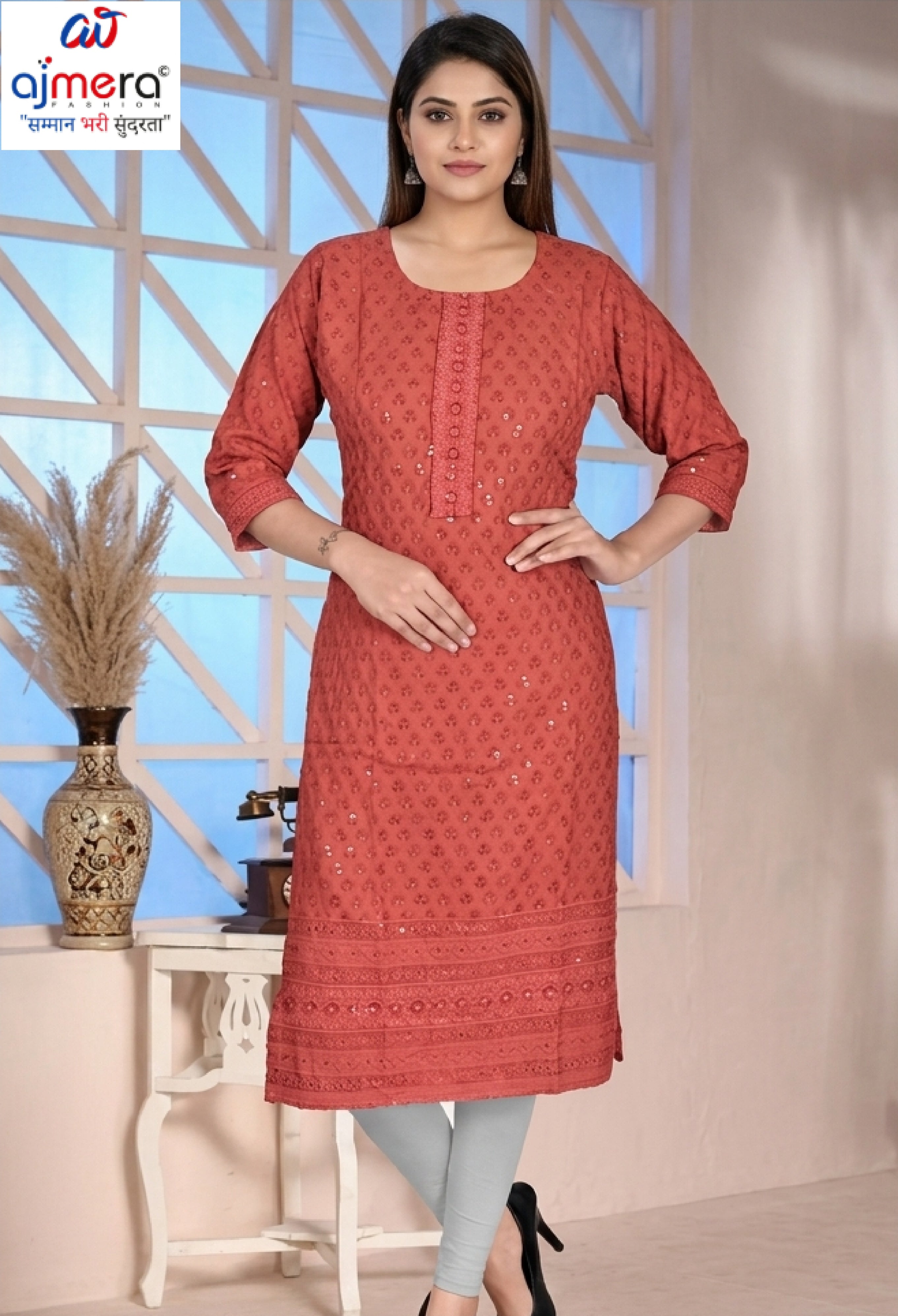 Designer Chicken Sequence Work Kurti for Women | SHP-CHICKEN SEQUENCE WORK