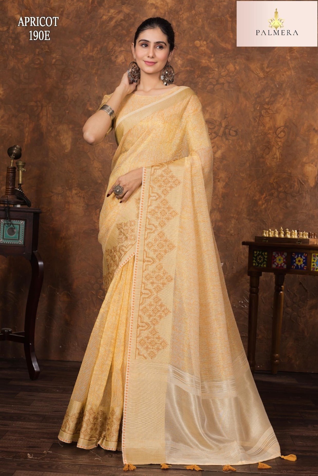 Apricot Linen Saree with Blouse for Premium Ethnic and Designer Wear | ALL-APRICOT-190