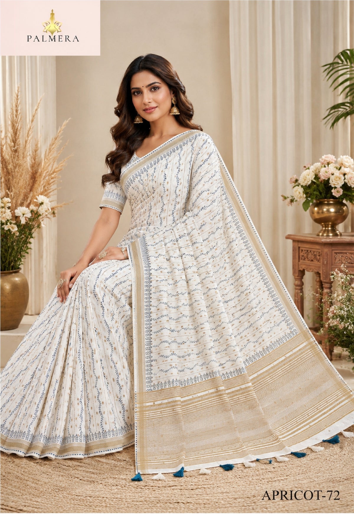 Apricot Linen Saree with Blouse for Premium Ethnic and Designer Wear | ALL-APRICOT-72